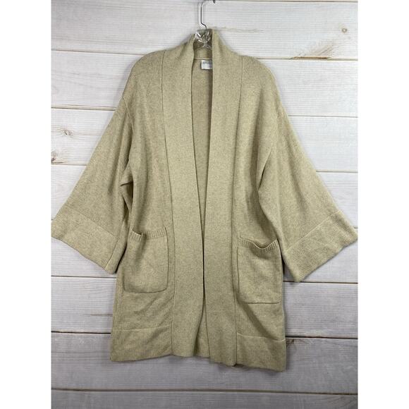 Modern Citizen Cardigan Womens L Beige Open Pockets Flared Duster Sweater Angora - Picture 1 of 9